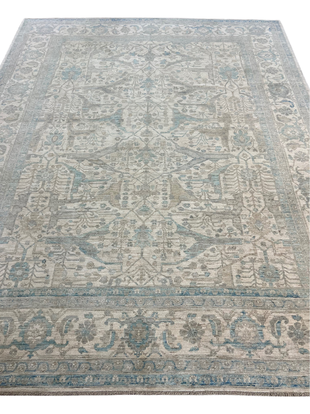 Ivory, Soft Grey &amp; Blue Floral Area Rug – 9’2” x 11’10”