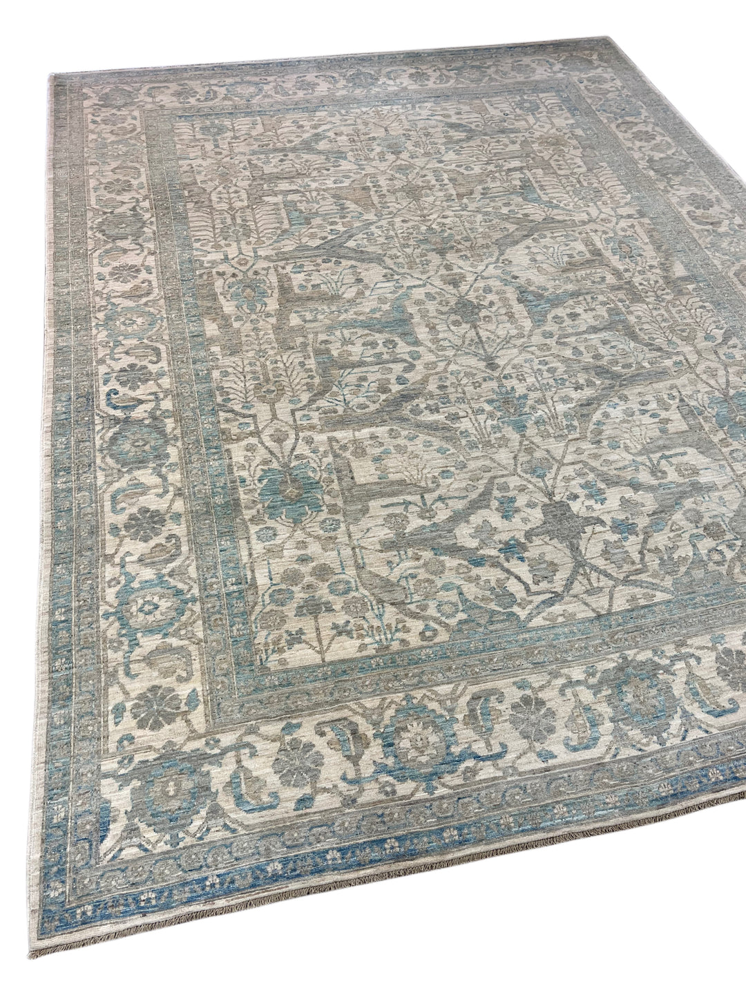 Ivory, Soft Grey &amp; Blue Floral Area Rug – 9’2” x 11’10”