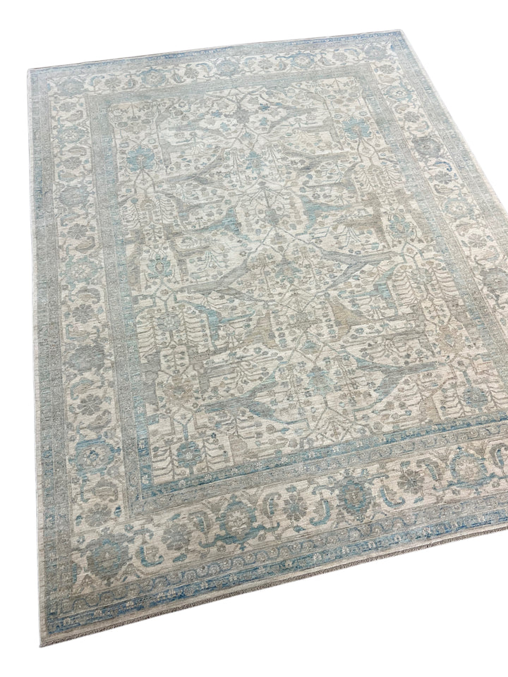 Ivory, Soft Grey &amp; Blue Floral Area Rug – 9’2” x 11’10”