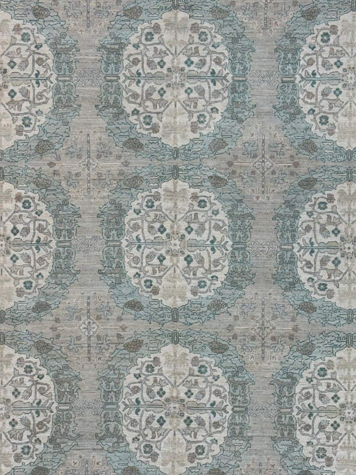 Soft Grey, Ivory &amp; Teal Medallion Area Rug – 8’10” x 12’2”
