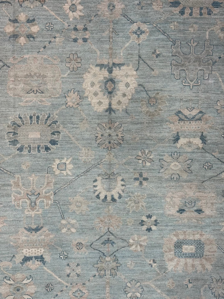 Soft Blue, Ivory &amp; Taupe Oushak Style Area Rug – 9’0” x 12’0”