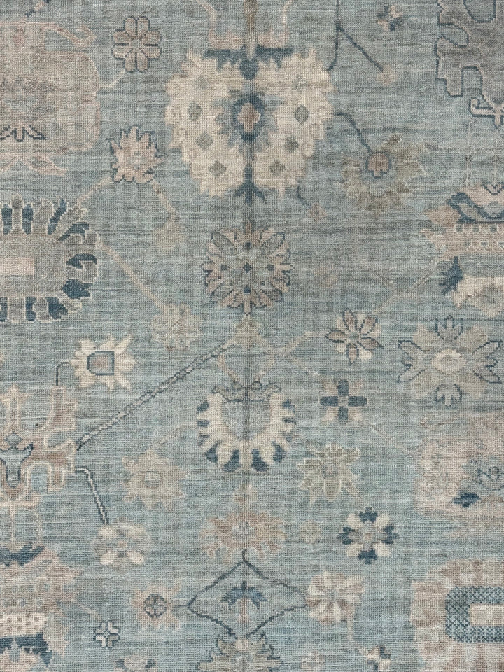Soft Blue, Ivory &amp; Taupe Oushak Style Area Rug – 9’0” x 12’0”