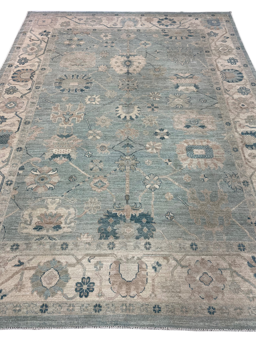 Soft Blue, Ivory &amp; Taupe Oushak Style Area Rug – 9’0” x 12’0”