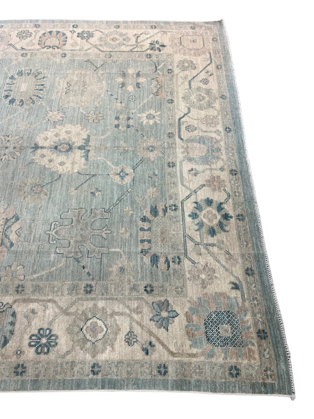 Soft Blue, Ivory &amp; Taupe Oushak Style Area Rug – 9’0” x 12’0”
