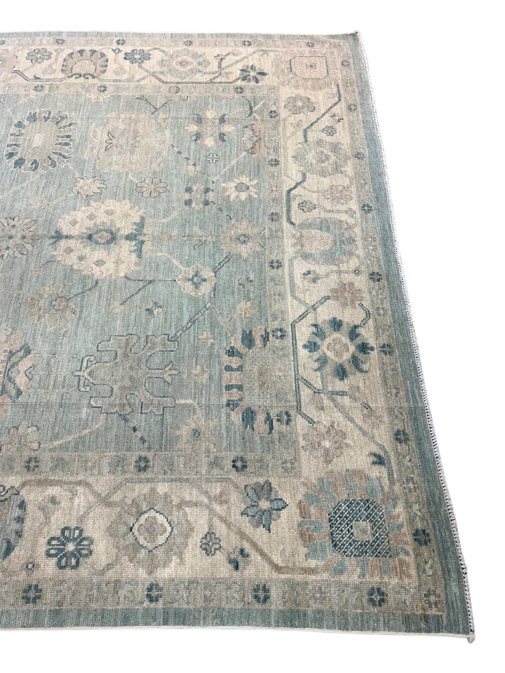 Soft Blue, Ivory &amp; Taupe Oushak Style Area Rug – 9’0” x 12’0”