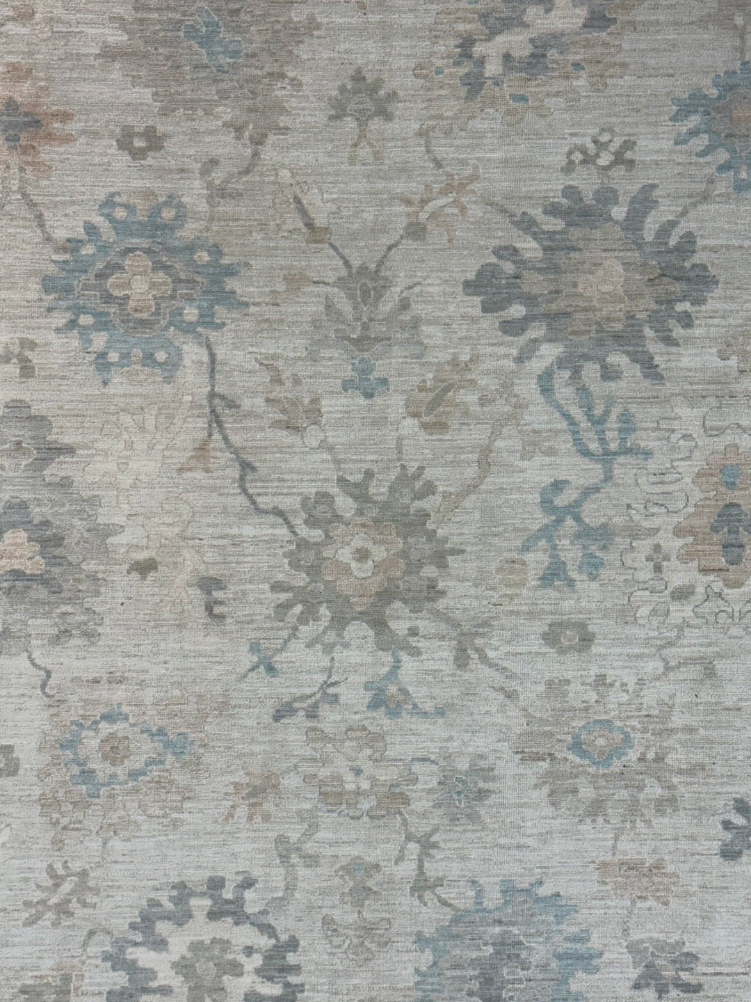 Ivory, Soft Blue &amp; Taupe Oushak Style Area Rug – 8’10” x 11’8”
