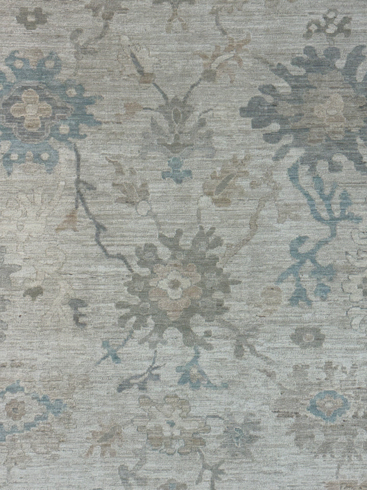 Ivory, Soft Blue &amp; Taupe Oushak Style Area Rug – 8’10” x 11’8”
