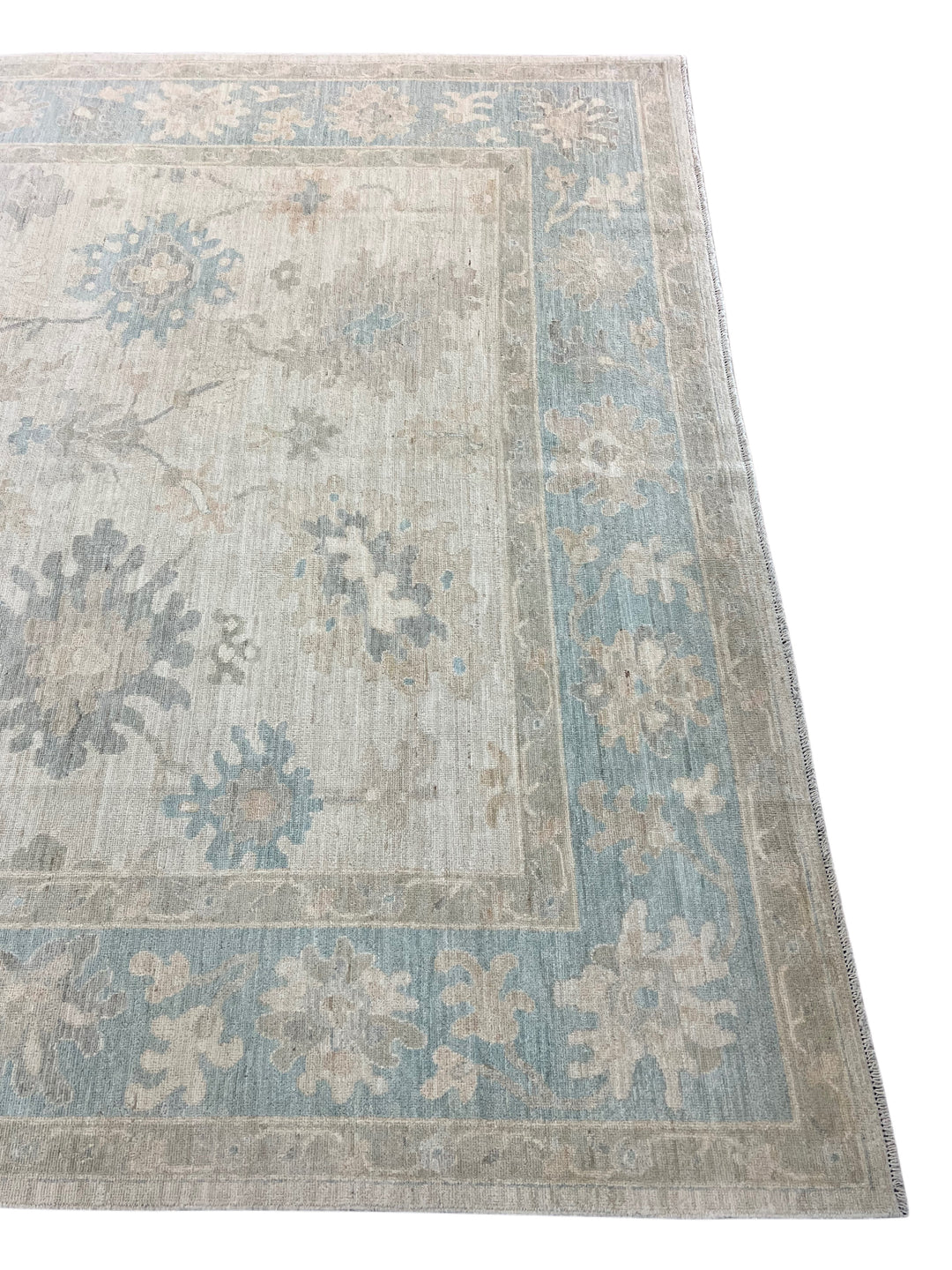 Ivory, Soft Blue &amp; Taupe Oushak Style Area Rug – 8’10” x 11’8”