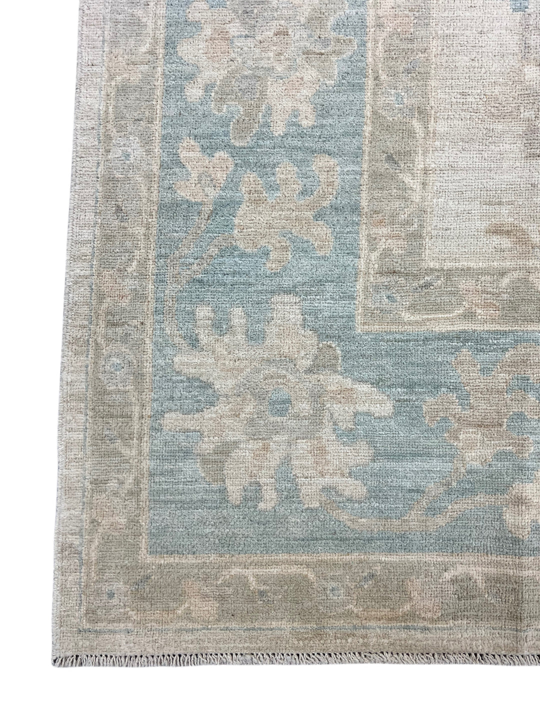 Ivory, Soft Blue &amp; Taupe Oushak Style Area Rug – 8’10” x 11’8”