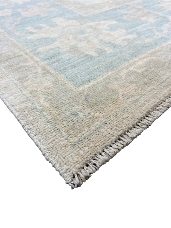 Ivory, Soft Blue &amp; Taupe Oushak Style Area Rug – 8’10” x 11’8”