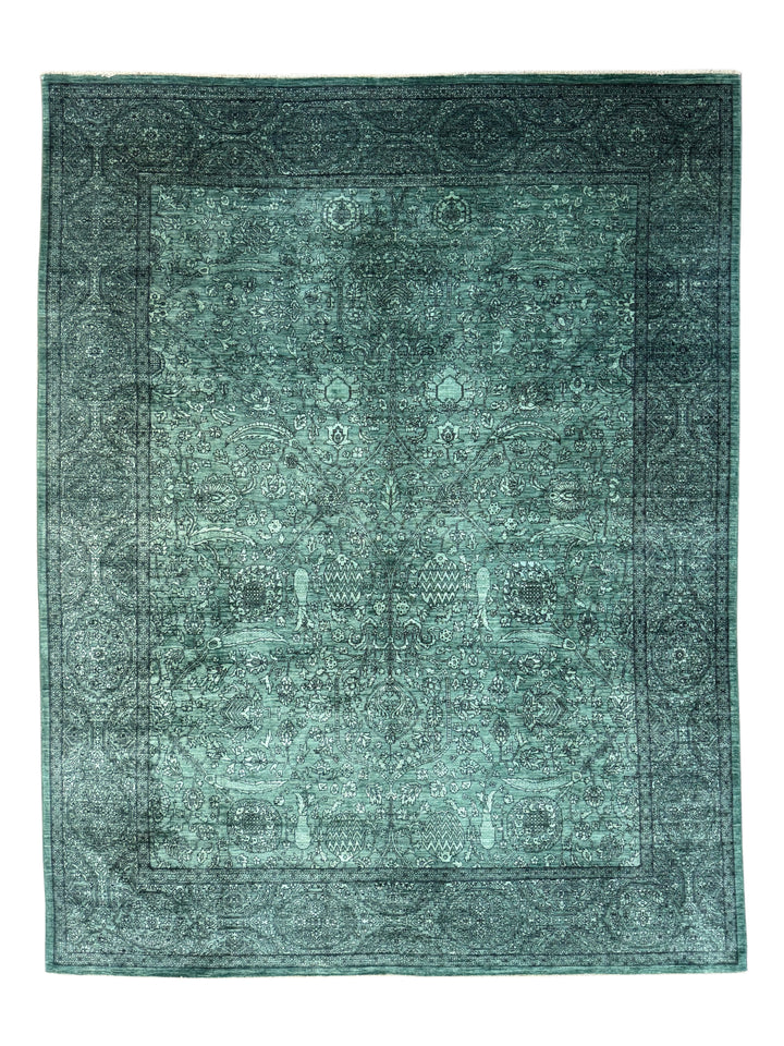 Emerald Green &amp; Black Traditional Floral Area Rug – 9’0” x 11’7”