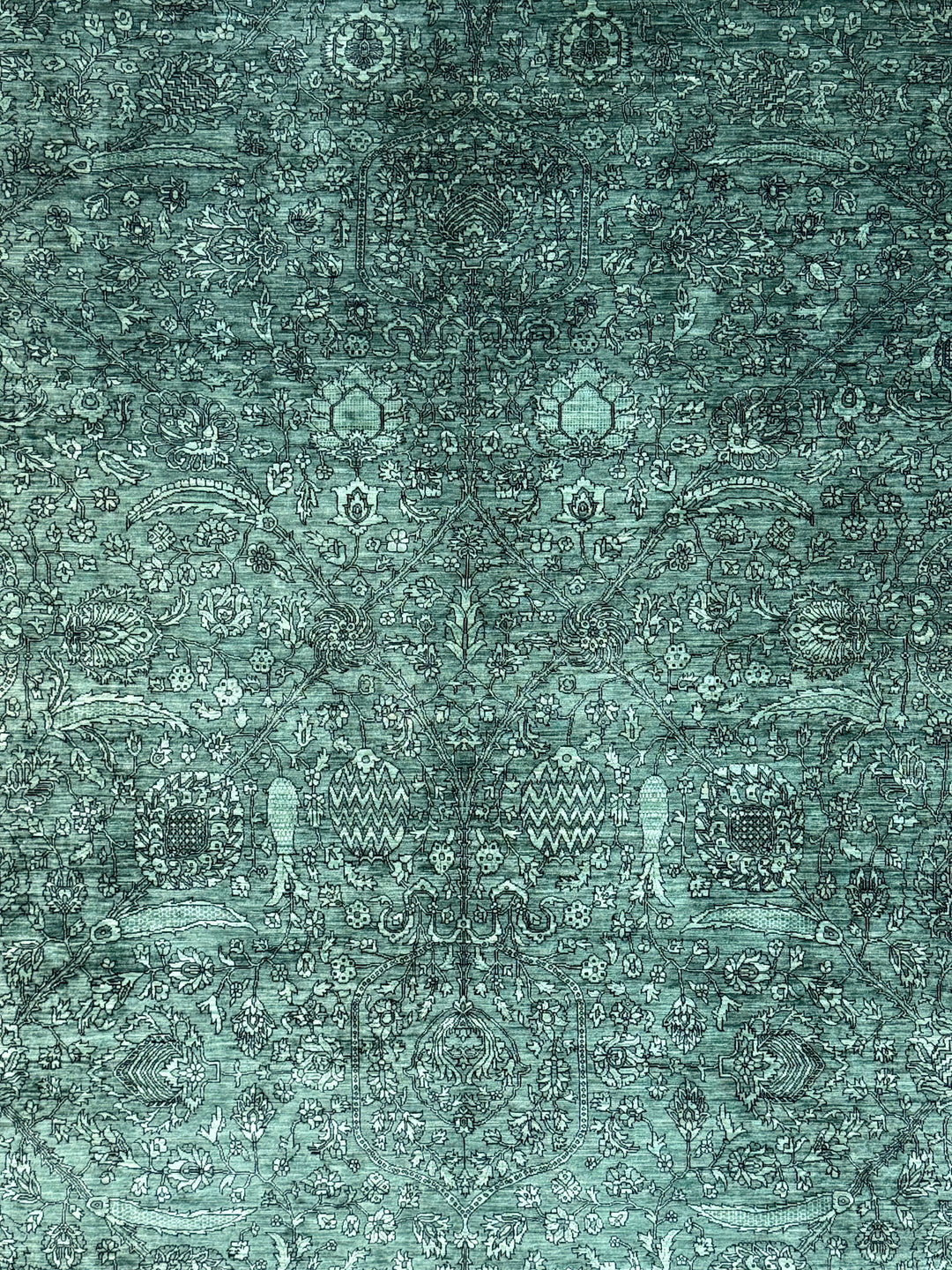 Emerald Green &amp; Black Traditional Floral Area Rug – 9’0” x 11’7”