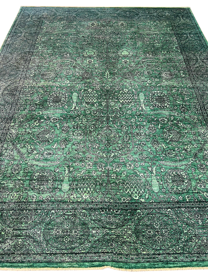 Emerald Green &amp; Black Traditional Floral Area Rug – 9’0” x 11’7”