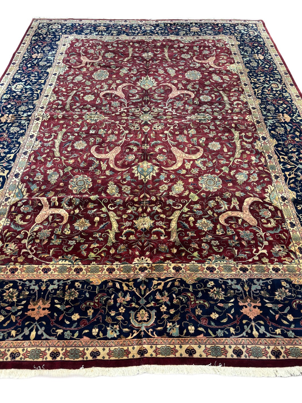 Handcrafted Traditional Floral Wool Rug – Burgundy &amp; Navy 10’1” x 13’7”