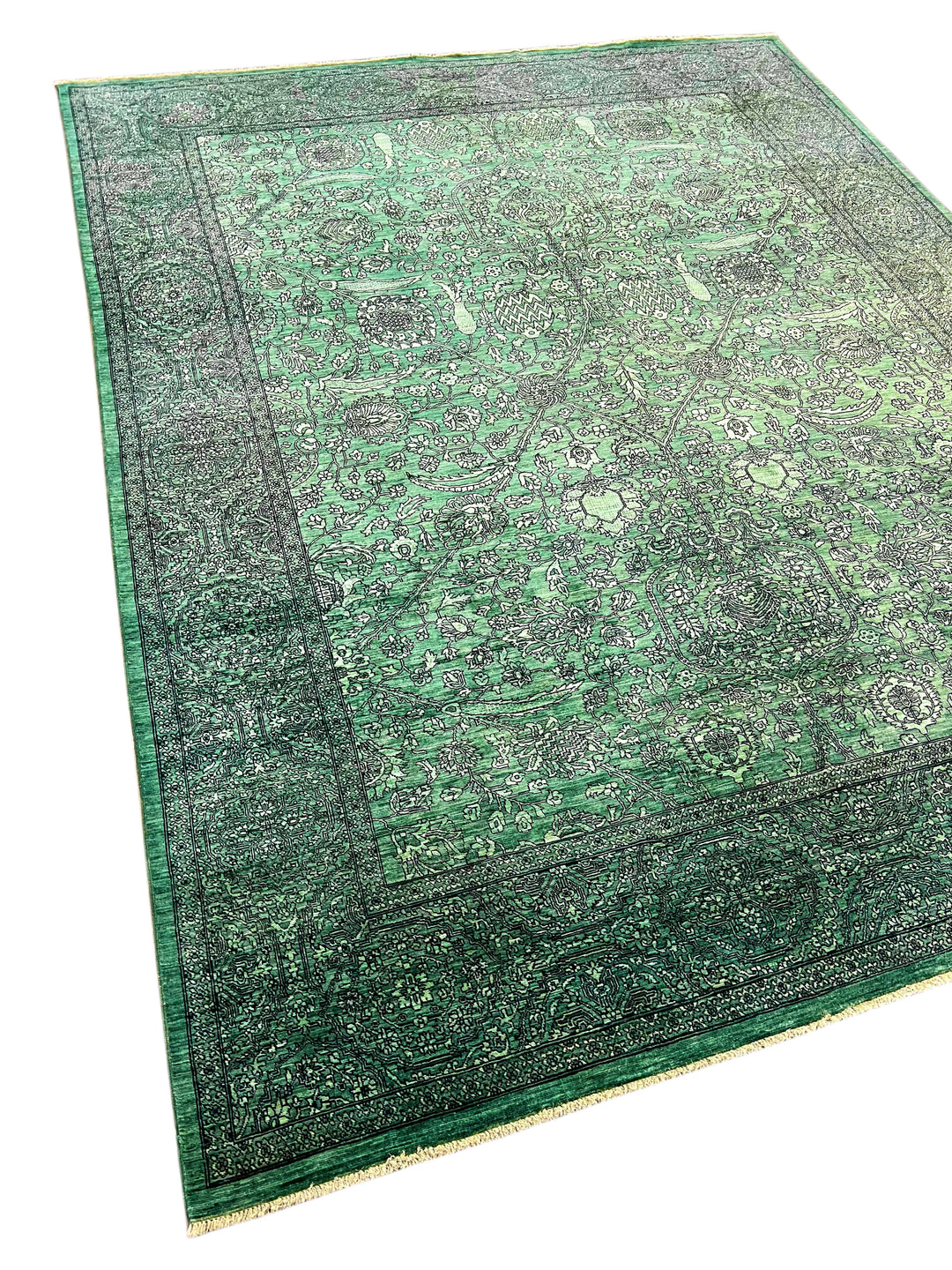Emerald Green &amp; Black Traditional Floral Area Rug – 9’0” x 11’7”