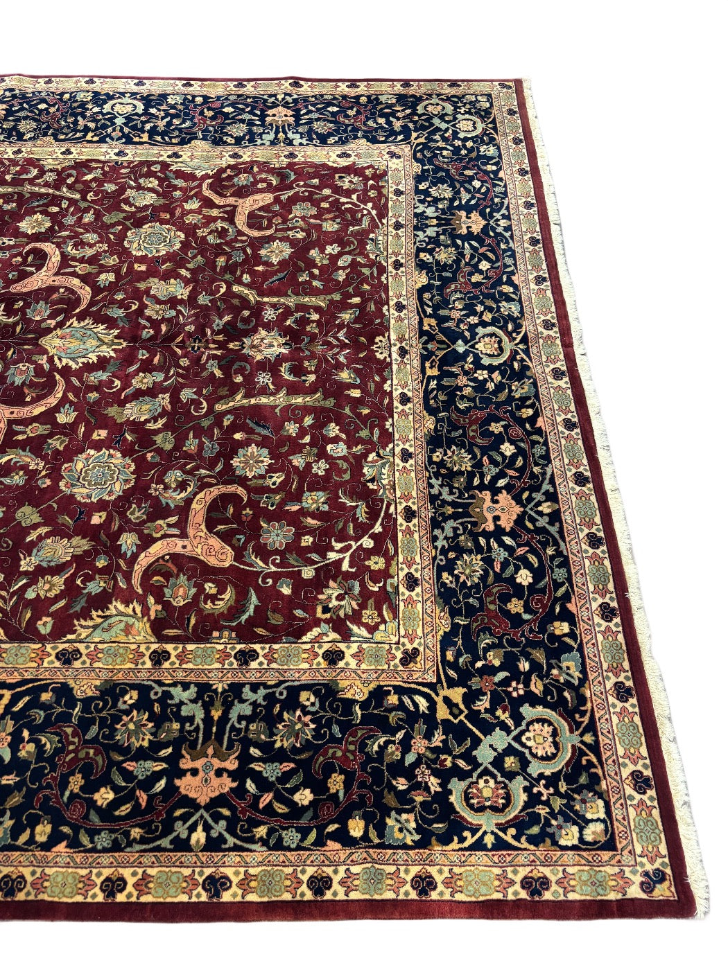 Handcrafted Traditional Floral Wool Rug – Burgundy &amp; Navy 10’1” x 13’7”