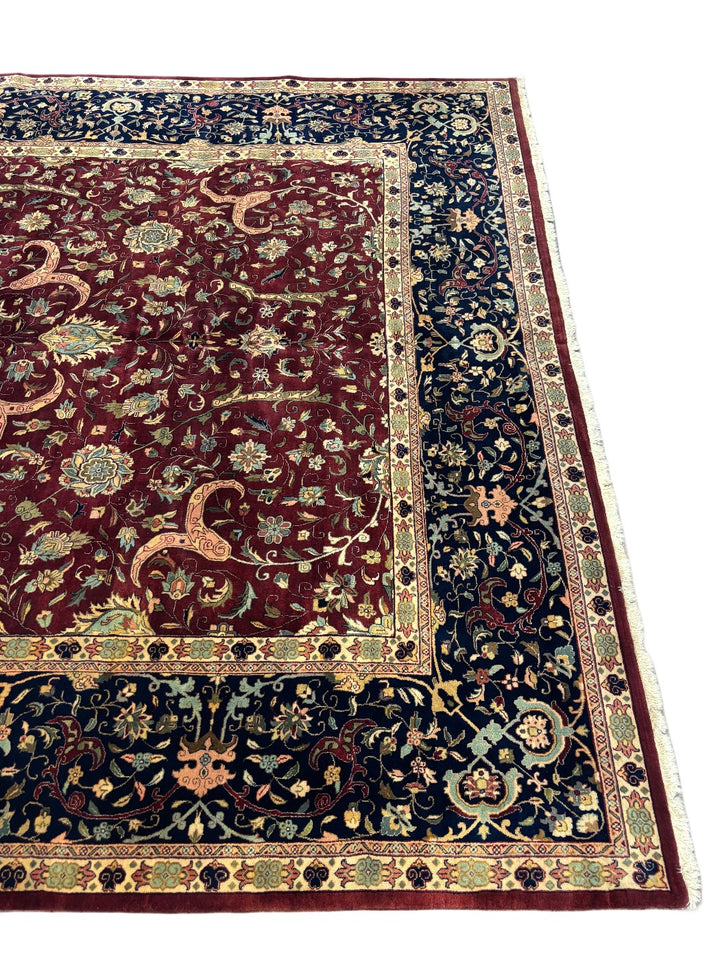 Handcrafted Traditional Floral Wool Rug – Burgundy &amp; Navy 10’1” x 13’7”