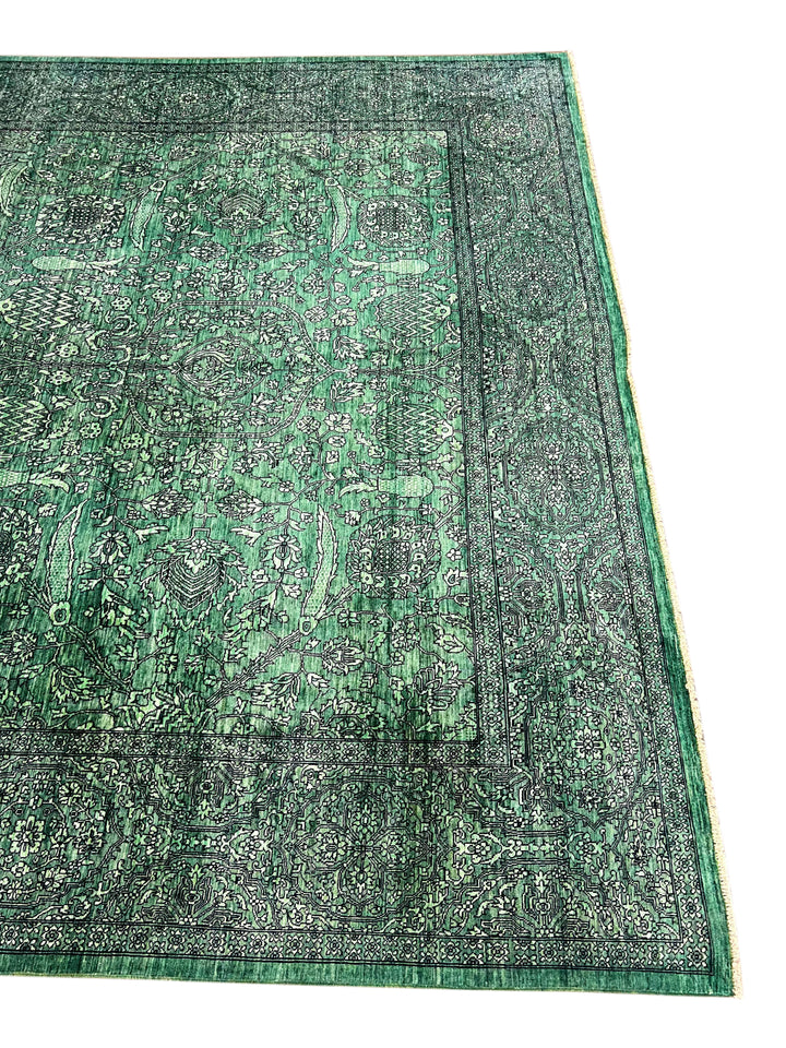 Emerald Green &amp; Black Traditional Floral Area Rug – 9’0” x 11’7”
