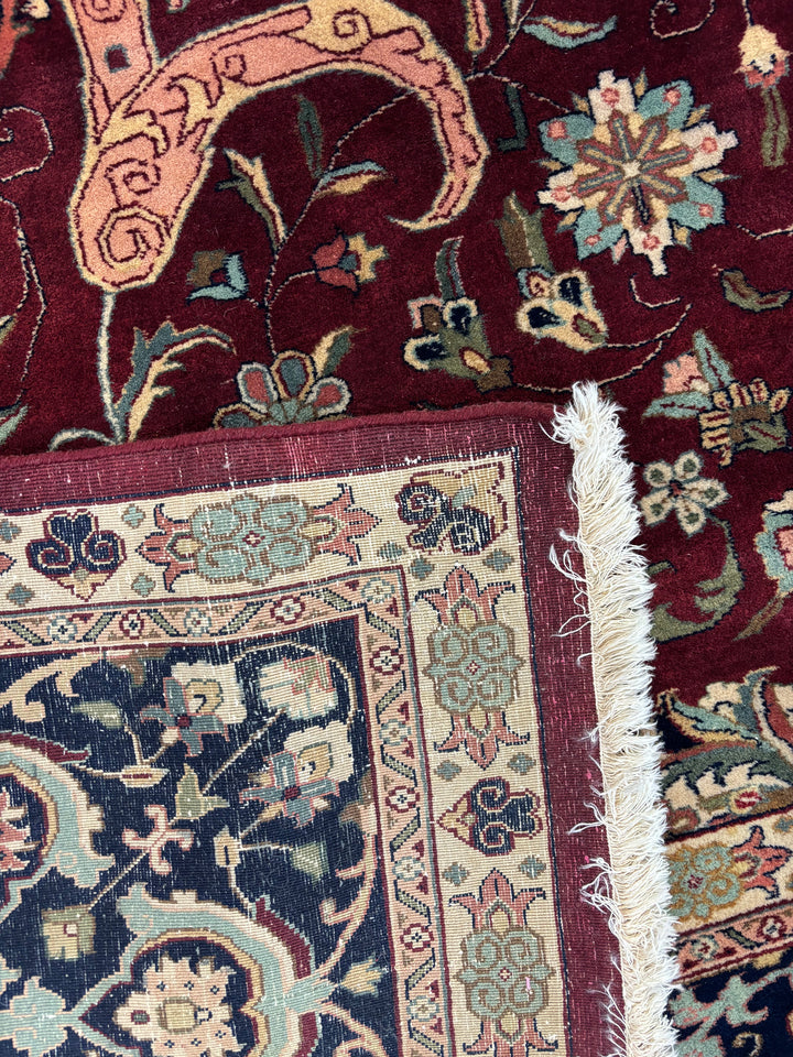 Handcrafted Traditional Floral Wool Rug – Burgundy &amp; Navy 10’1” x 13’7”
