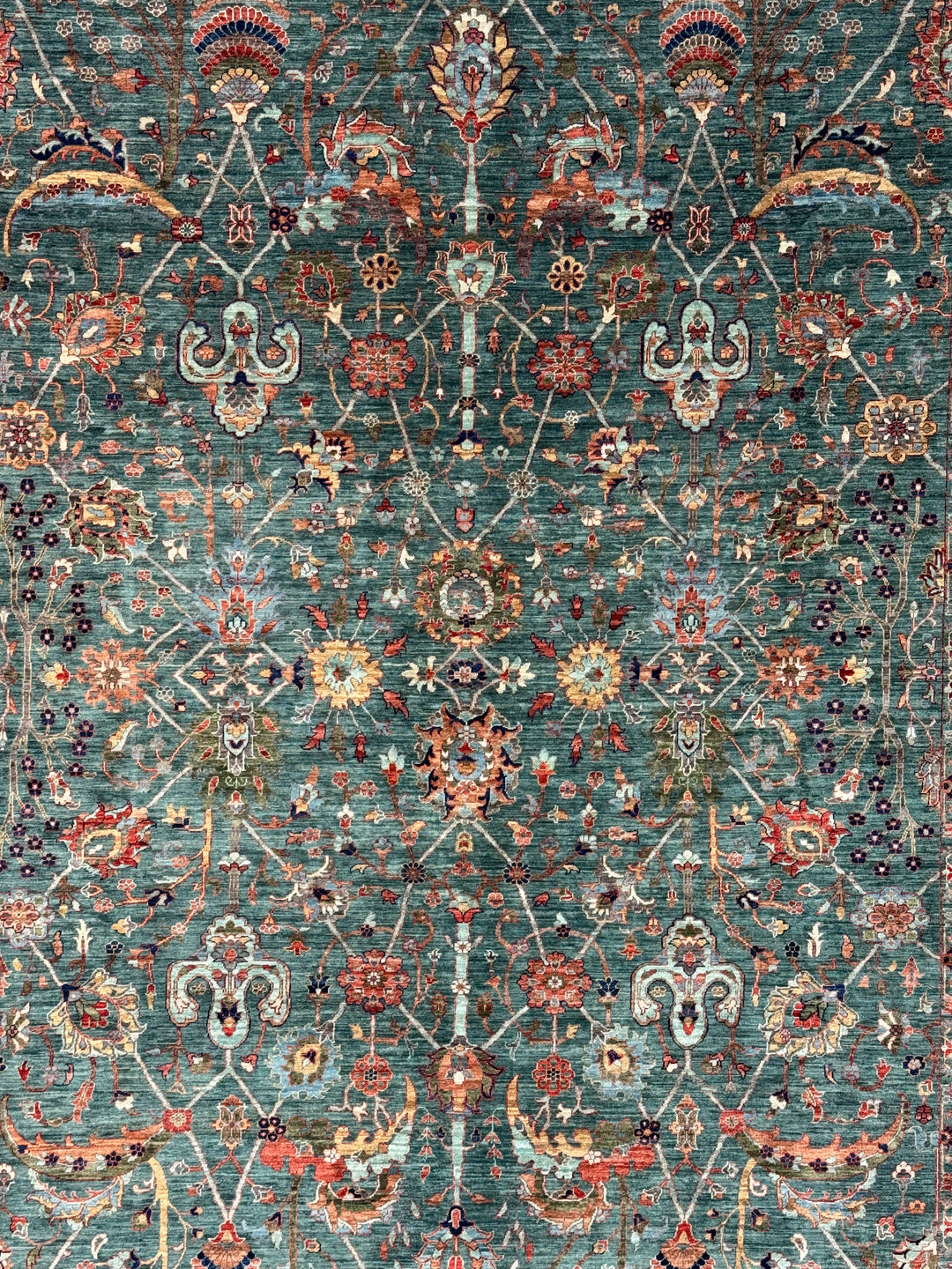 Teal Green, Rust &amp; Navy Traditional Floral Area Rug – 8’11” x 11’10”