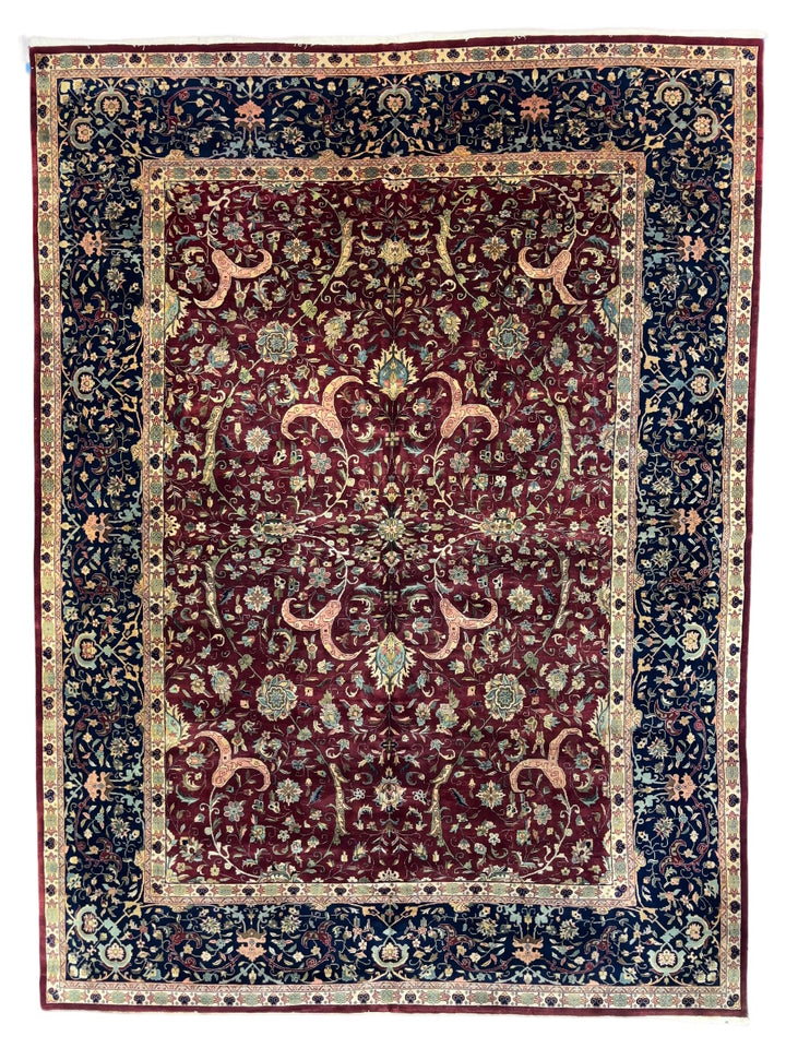 Handcrafted Traditional Floral Wool Rug – Burgundy &amp; Navy 10’1” x 13’7”