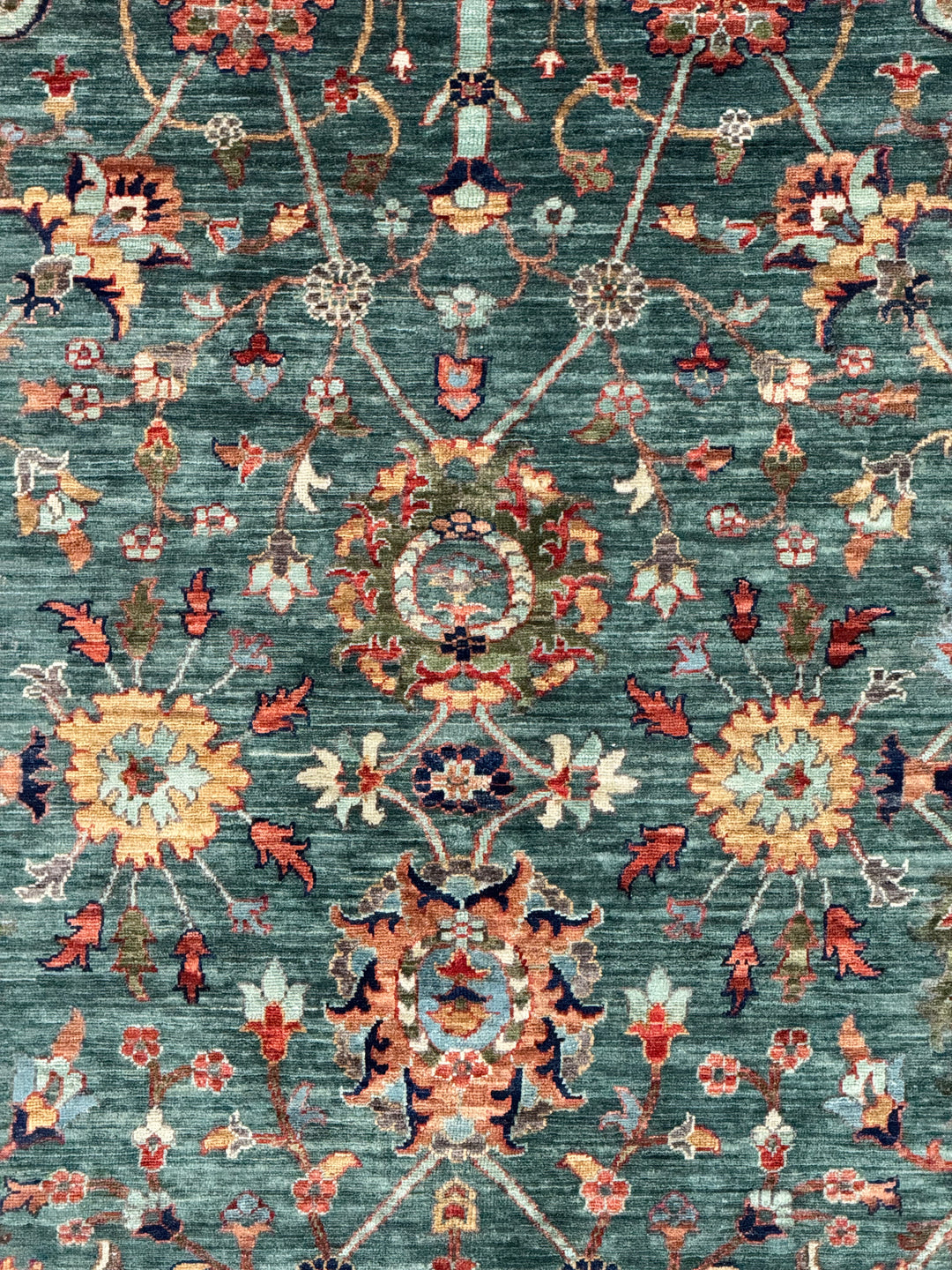 Teal Green, Rust &amp; Navy Traditional Floral Area Rug – 8’11” x 11’10”