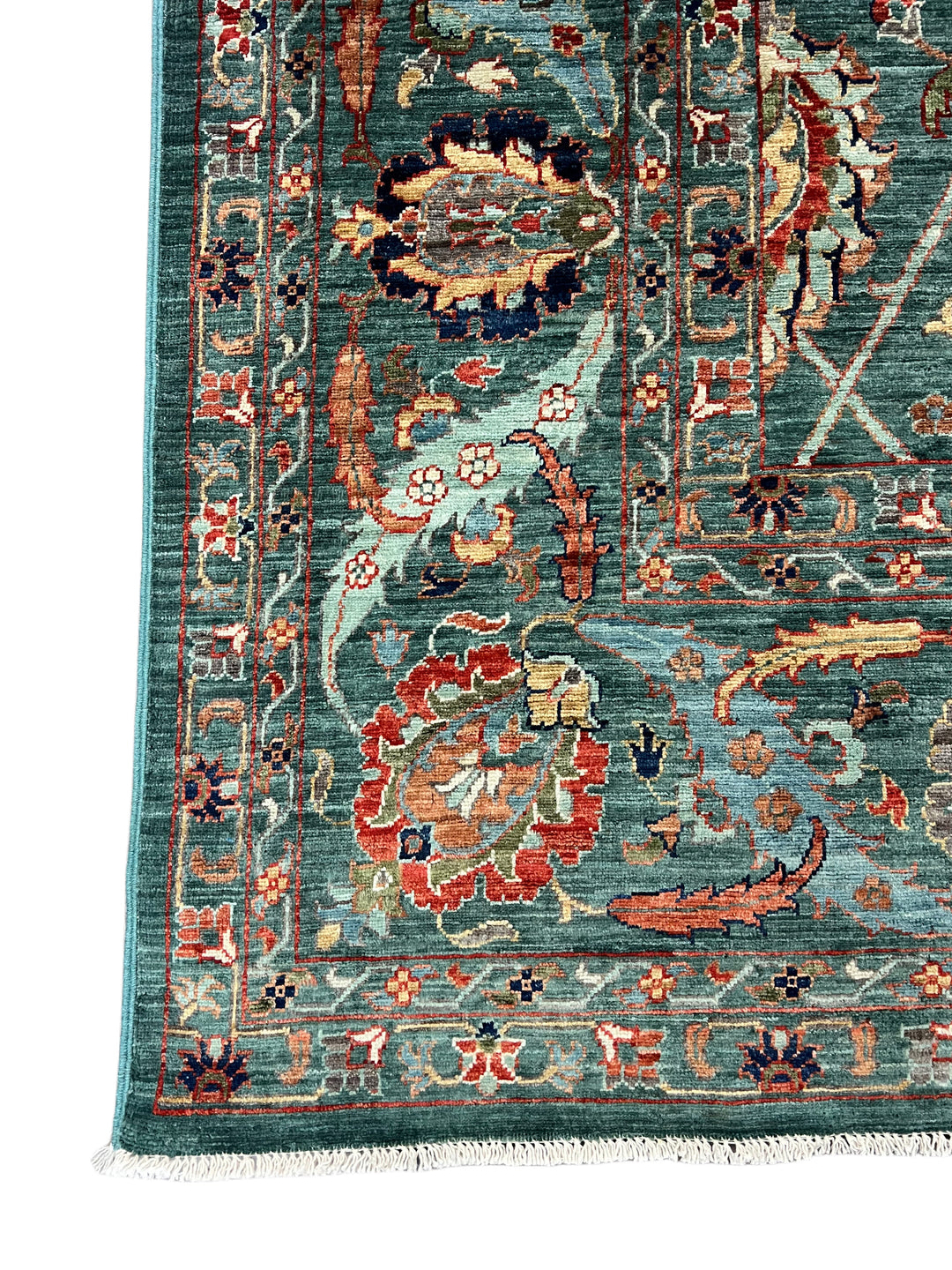 Teal Green, Rust &amp; Navy Traditional Floral Area Rug – 8’11” x 11’10”