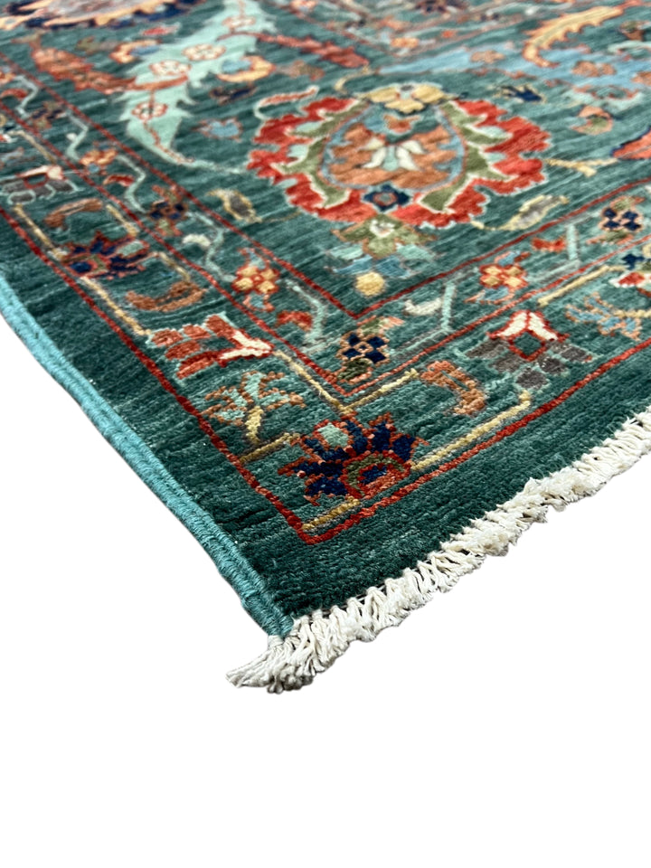 Teal Green, Rust &amp; Navy Traditional Floral Area Rug – 8’11” x 11’10”