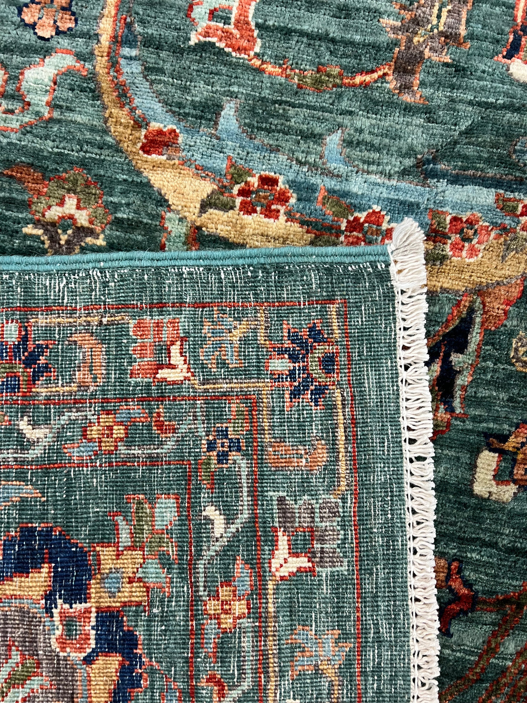 Teal Green, Rust &amp; Navy Traditional Floral Area Rug – 8’11” x 11’10”