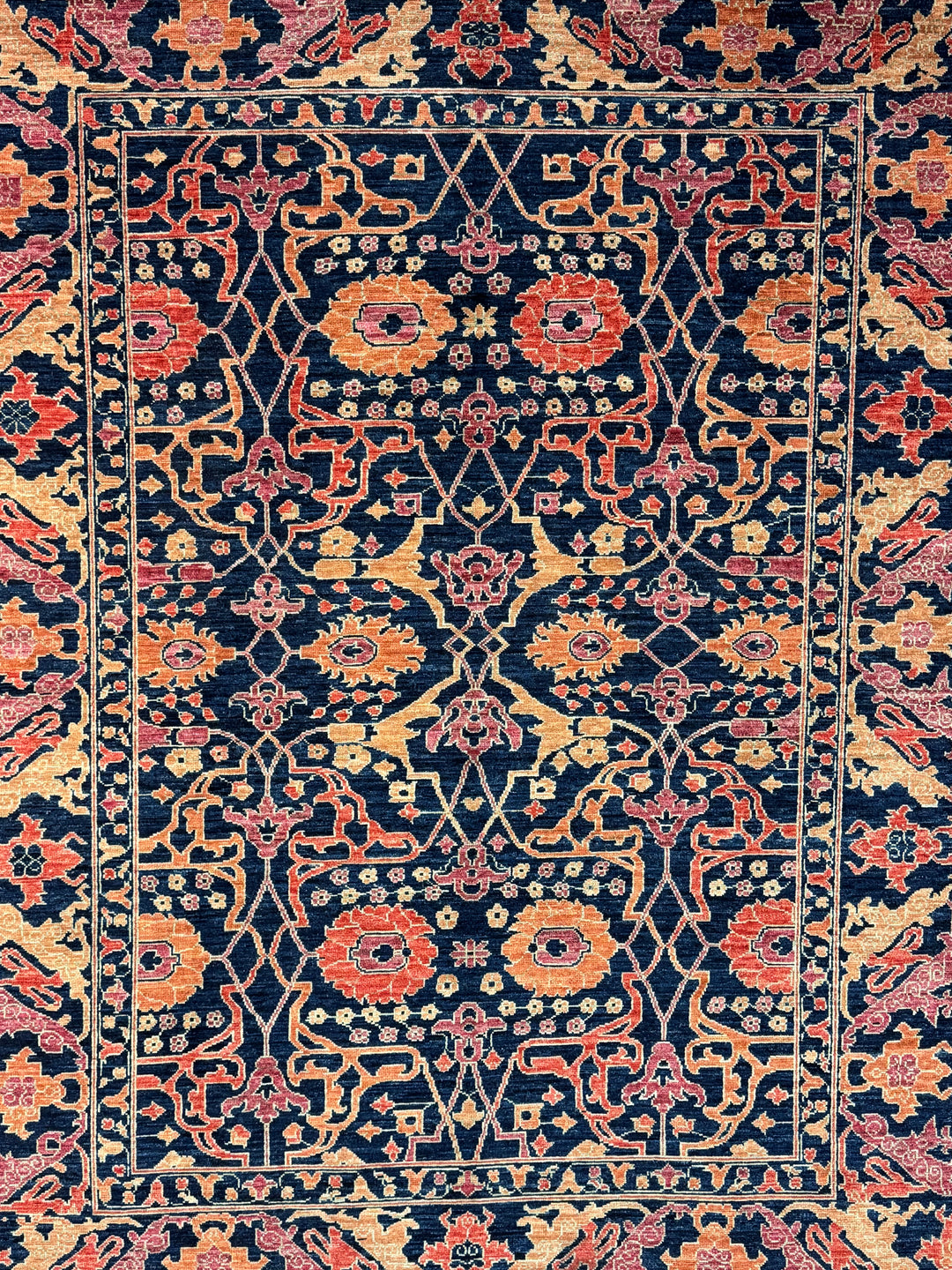 Deep Navy, Rust &amp; Red Traditional Floral Area Rug – 9’2” x 11’11”