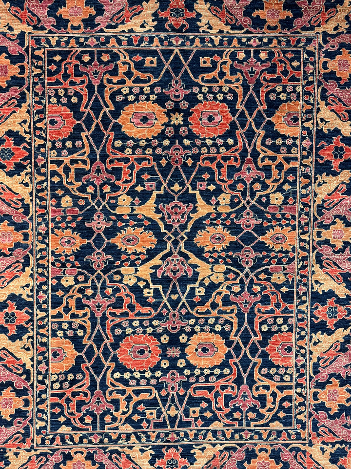 Deep Navy, Rust &amp; Red Traditional Floral Area Rug – 9’2” x 11’11”