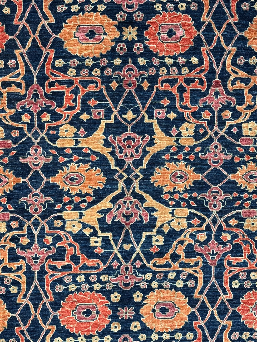 Deep Navy, Rust &amp; Red Traditional Floral Area Rug – 9’2” x 11’11”