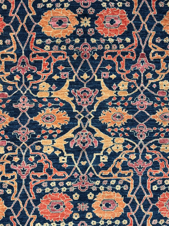 Deep Navy, Rust &amp; Red Traditional Floral Area Rug – 9’2” x 11’11”