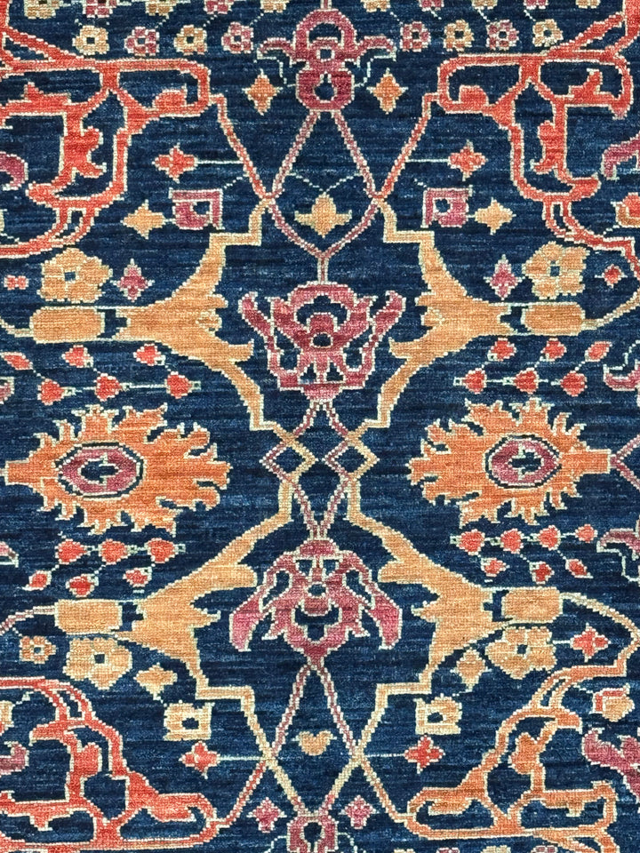 Deep Navy, Rust &amp; Red Traditional Floral Area Rug – 9’2” x 11’11”