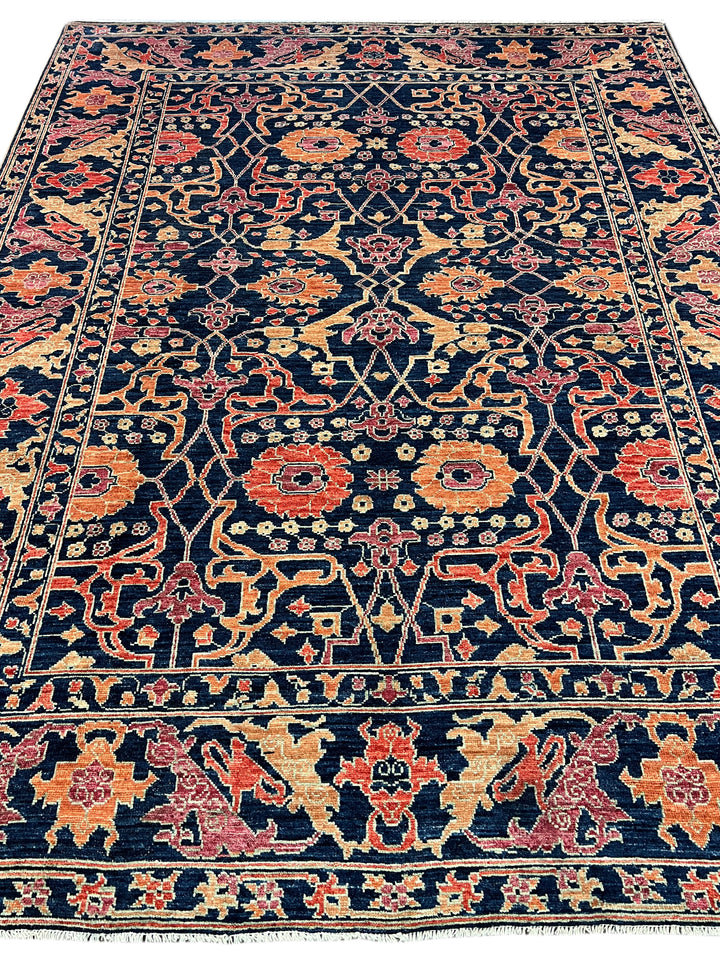 Deep Navy, Rust &amp; Red Traditional Floral Area Rug – 9’2” x 11’11”