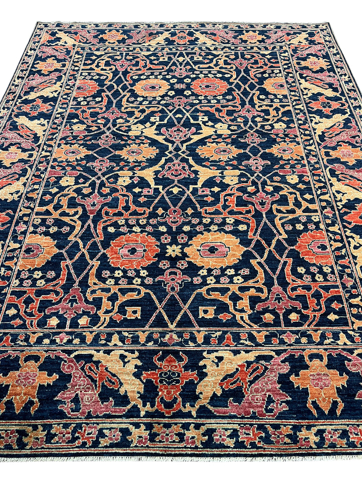 Deep Navy, Rust &amp; Red Traditional Floral Area Rug – 9’2” x 11’11”
