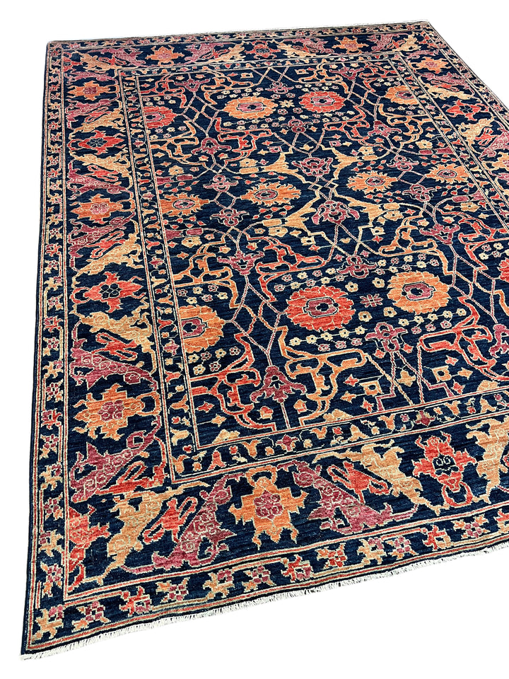 Deep Navy, Rust &amp; Red Traditional Floral Area Rug – 9’2” x 11’11”