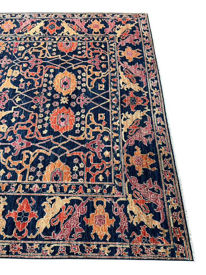 Deep Navy, Rust &amp; Red Traditional Floral Area Rug – 9’2” x 11’11”
