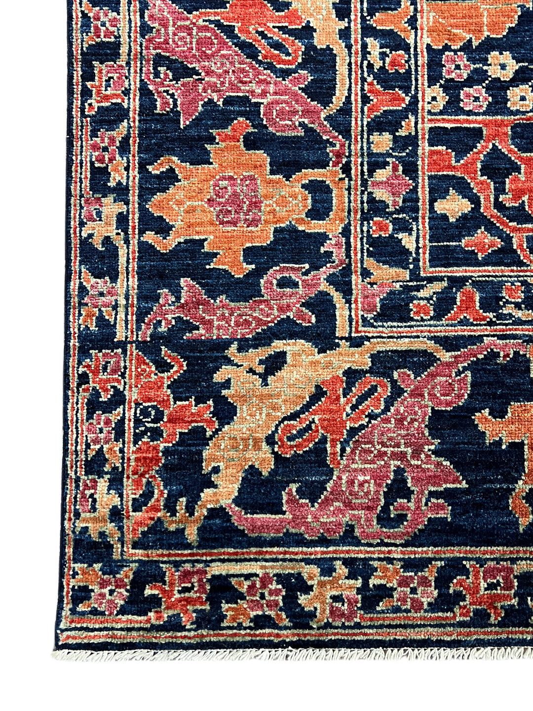 Deep Navy, Rust &amp; Red Traditional Floral Area Rug – 9’2” x 11’11”