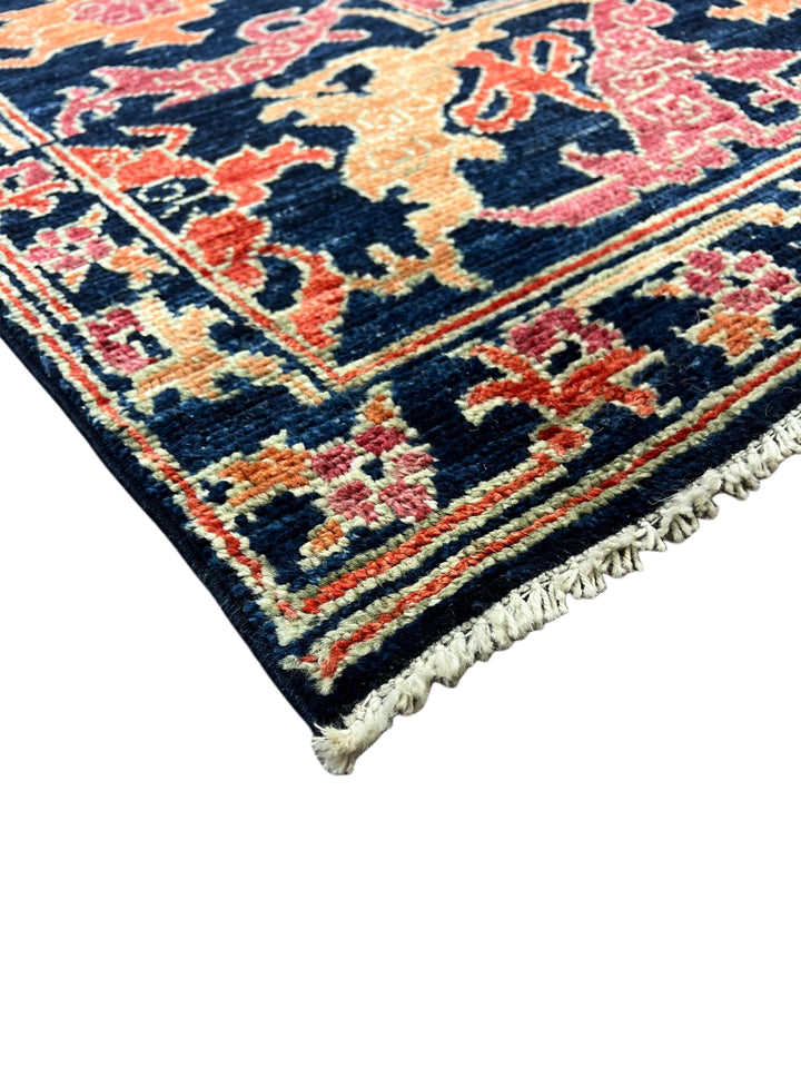 Deep Navy, Rust &amp; Red Traditional Floral Area Rug – 9’2” x 11’11”