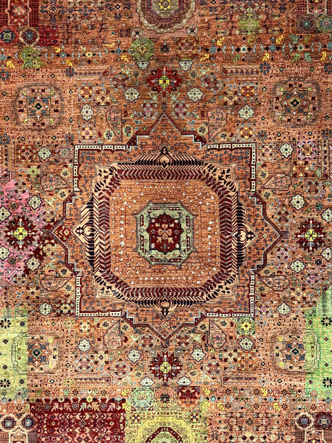 Terracotta, Burgundy &amp; Green Mamluk Style Area Rug – 9’3” x 12’0”