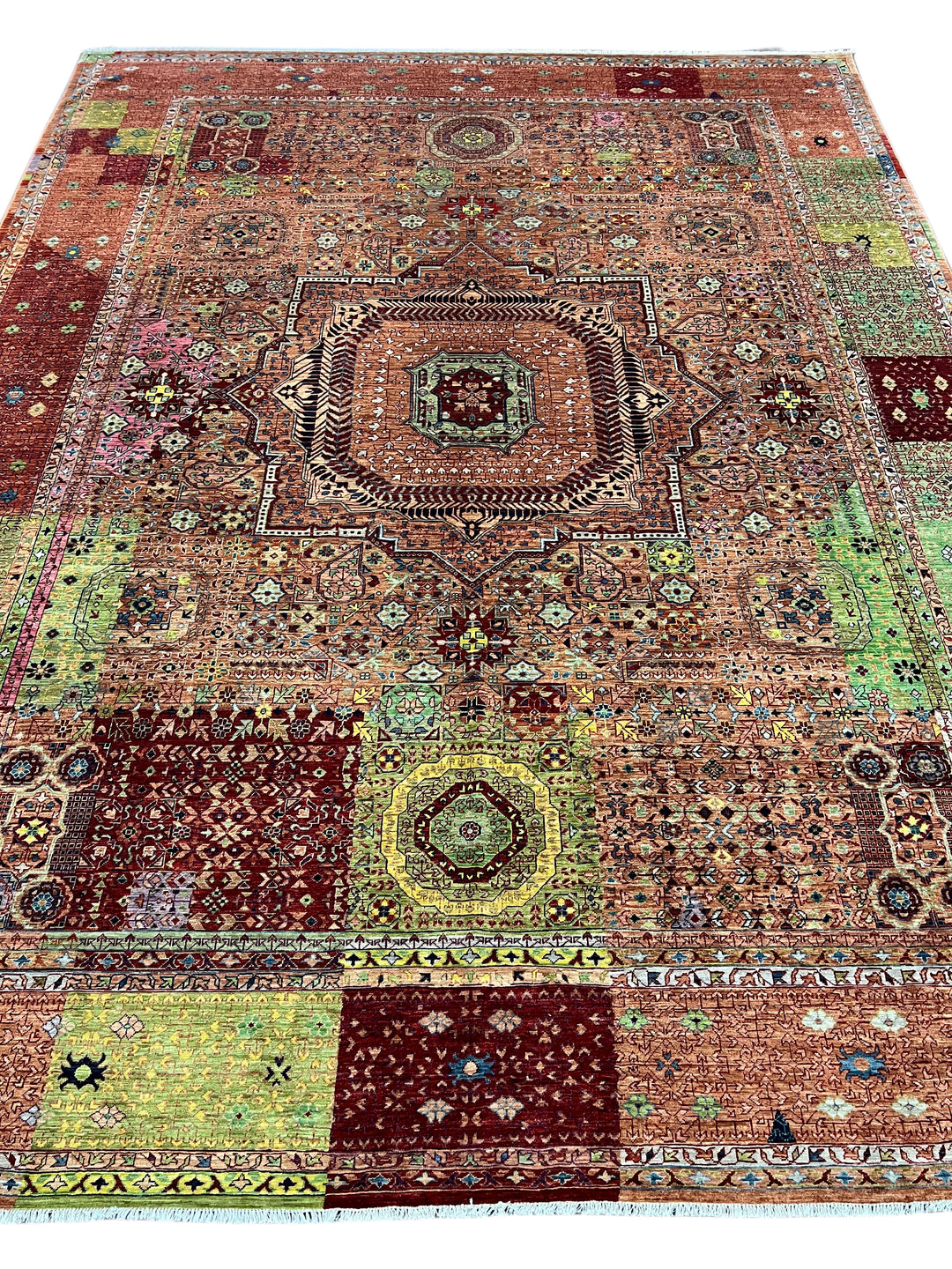 Terracotta, Burgundy &amp; Green Mamluk Style Area Rug – 9’3” x 12’0”