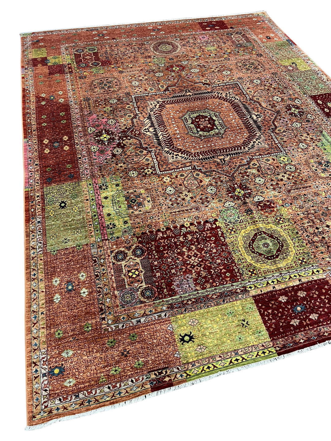 Terracotta, Burgundy &amp; Green Mamluk Style Area Rug – 9’3” x 12’0”