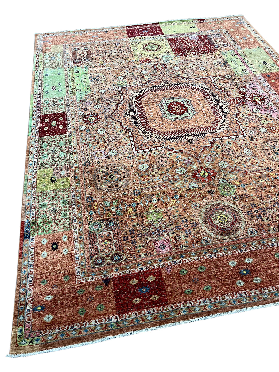 Terracotta, Burgundy &amp; Green Mamluk Style Area Rug – 9’3” x 12’0”