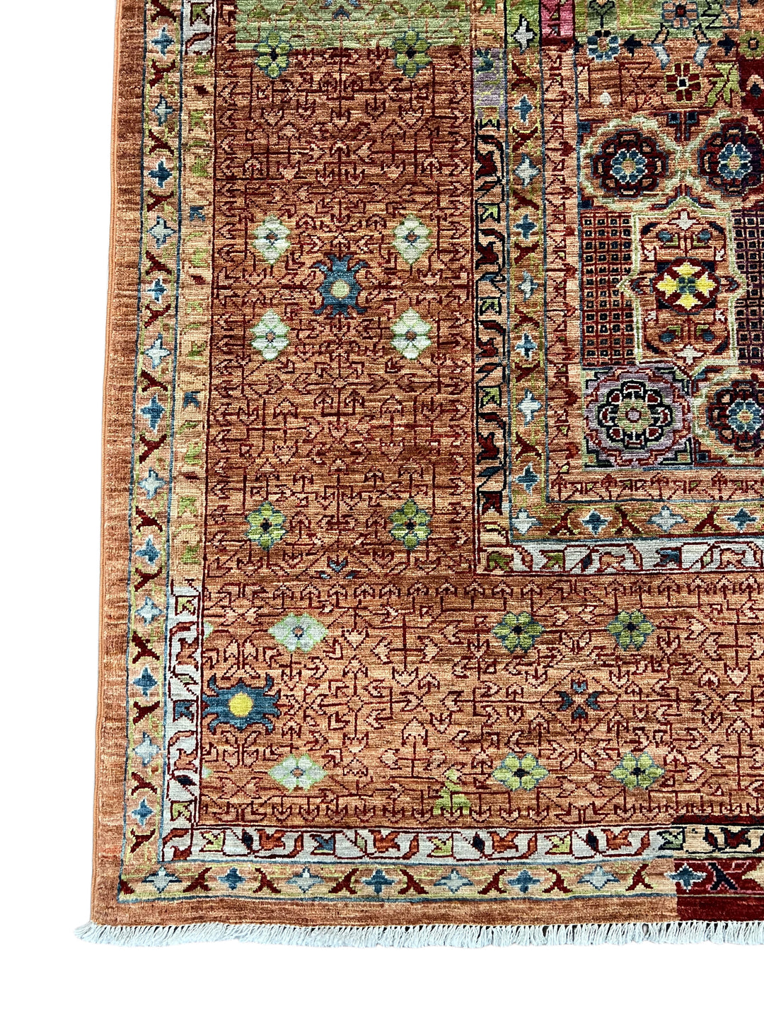 Terracotta, Burgundy &amp; Green Mamluk Style Area Rug – 9’3” x 12’0”