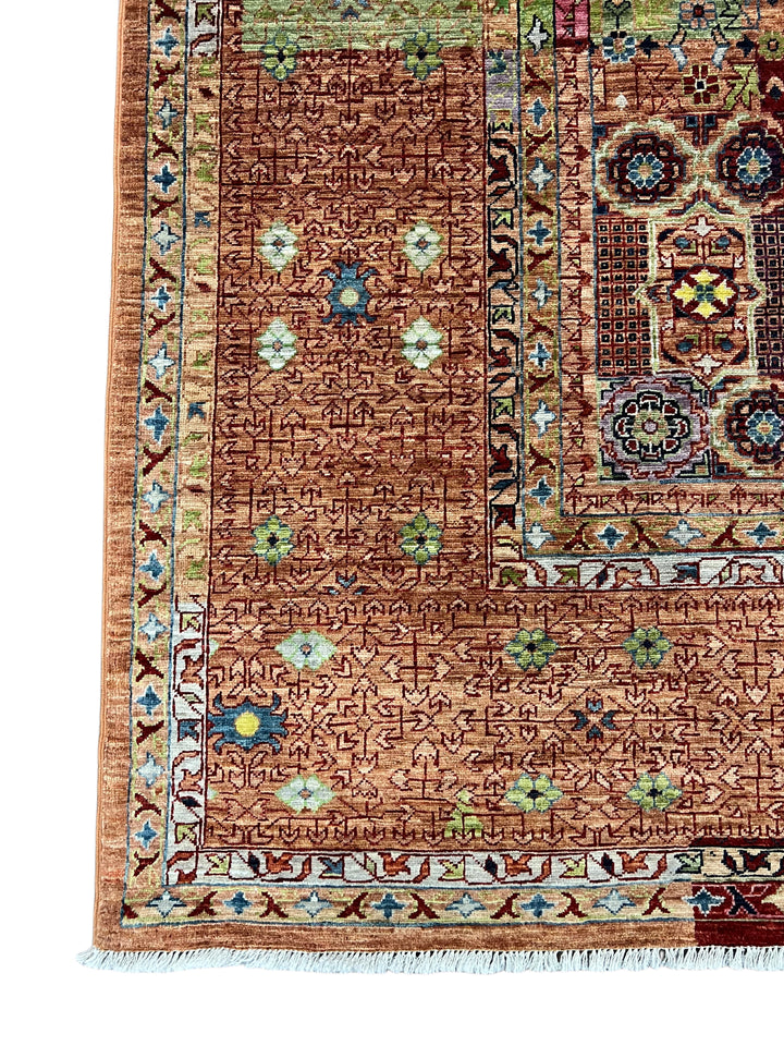 Terracotta, Burgundy &amp; Green Mamluk Style Area Rug – 9’3” x 12’0”