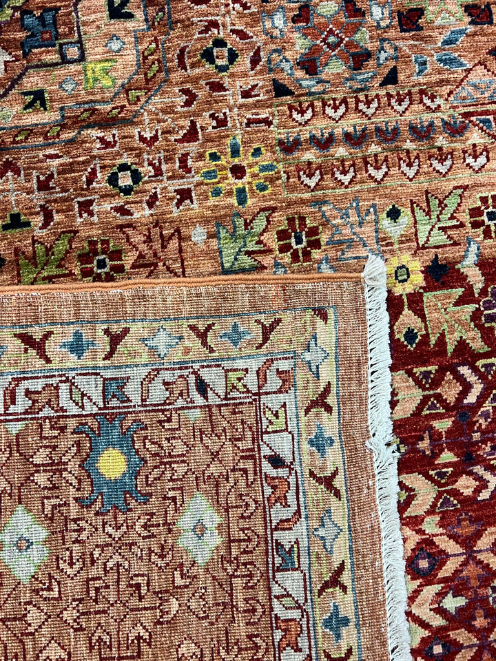Terracotta, Burgundy &amp; Green Mamluk Style Area Rug – 9’3” x 12’0”