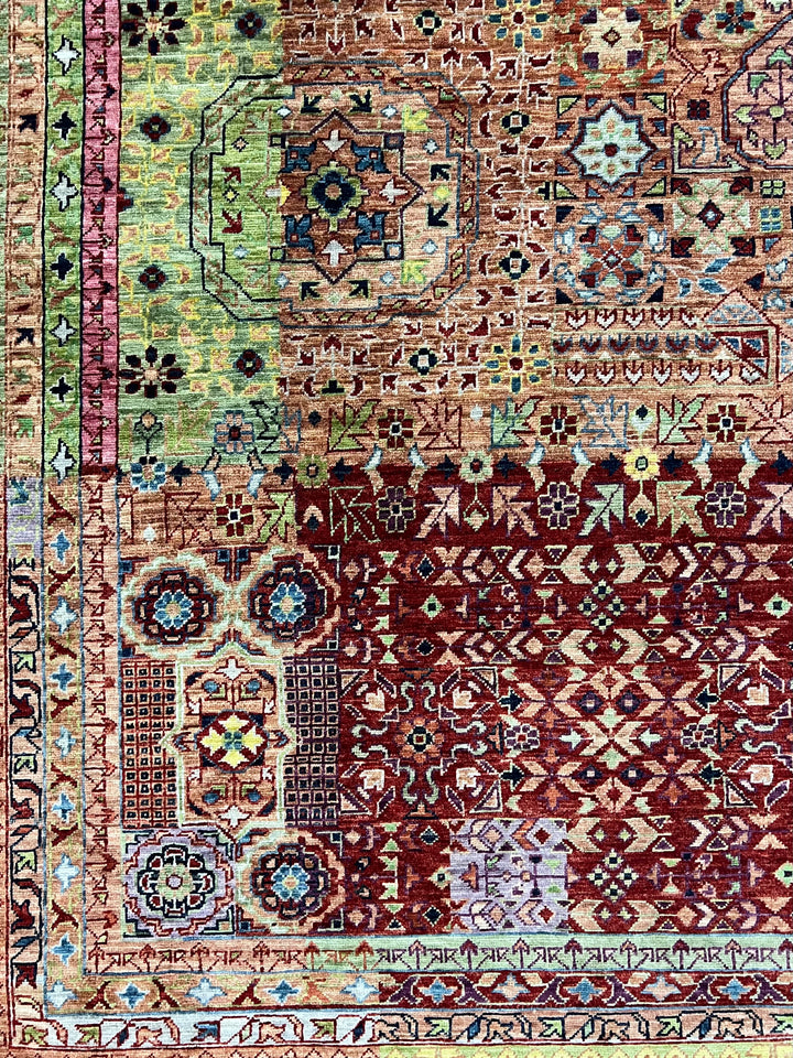 Terracotta, Burgundy &amp; Green Mamluk Style Area Rug – 9’3” x 12’0”