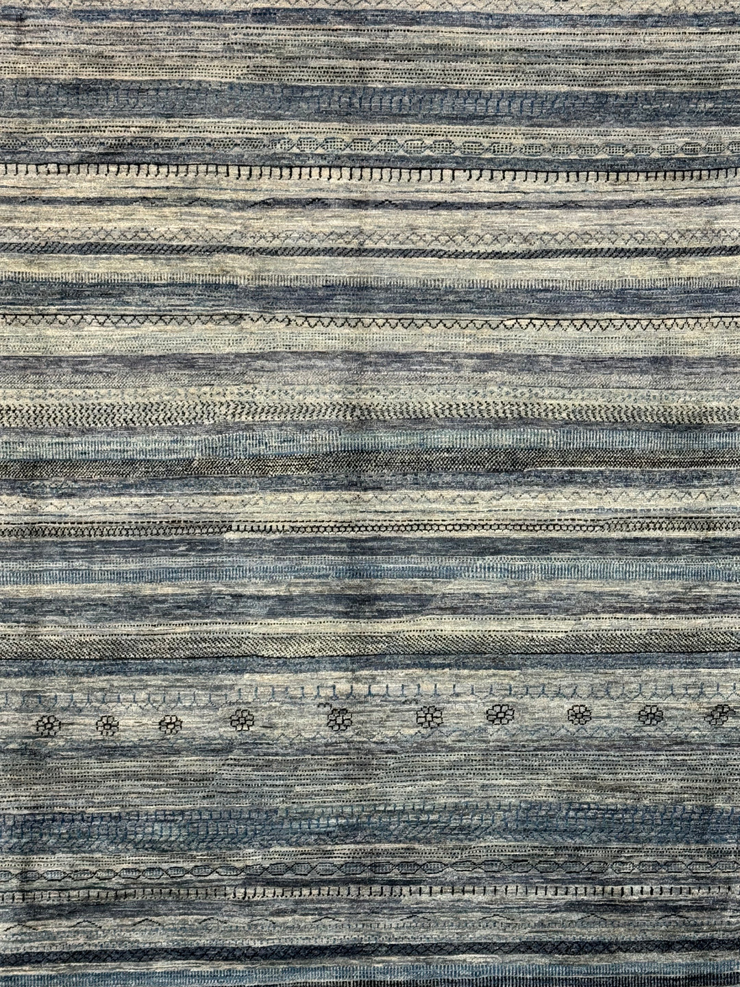 Blue, Grey &amp; Ivory Striped Contemporary Area Rug – 8’11” x 11’4”