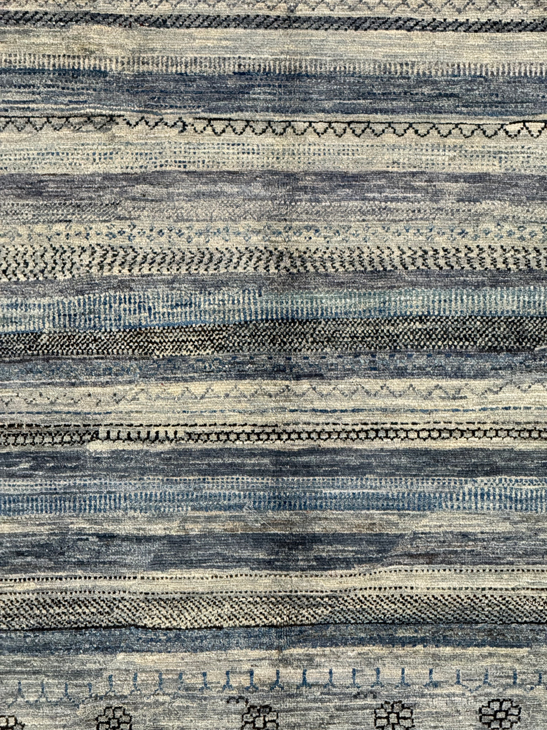 Blue, Grey &amp; Ivory Striped Contemporary Area Rug – 8’11” x 11’4”